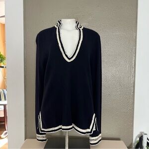 J. Crew Navy Blue Embroidered Tunic Sweater Merino Wool Cashmere Blend Size L